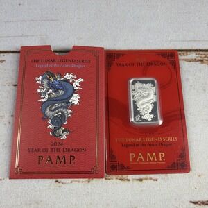 2024 PAMP Suisse Azure Dragon Lunar Legend 10g .999 Fine Silver Bar In Assay